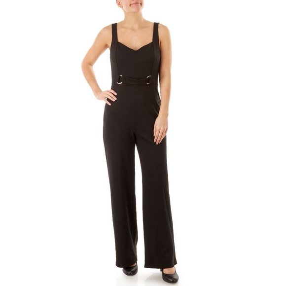 Pants - Black Belted Wide Leg Jumpsuit